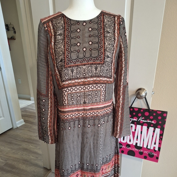 Zara Elegant Patterned Long Sleeve Dress Size L - Picture 1 of 7